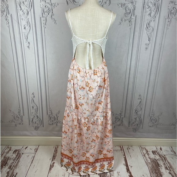 Rosie Bohemian Crochet Top Backless Floral Print Summer Maxi Sundress - Picture 8 of 12